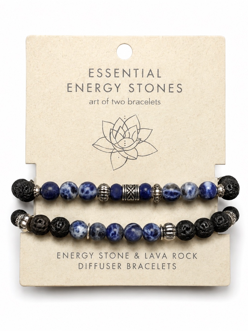 Essential Energy Stones Sodalite & Lava Rock Diffuser Bracelet Set of 2